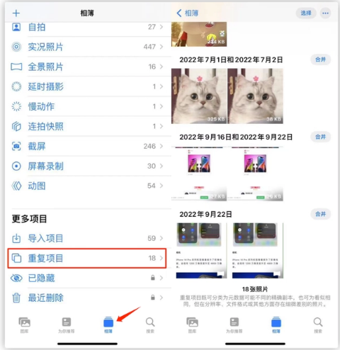曲麻莱苹果手机维修分享iOS 16 中相册重复项目功能使用方法 