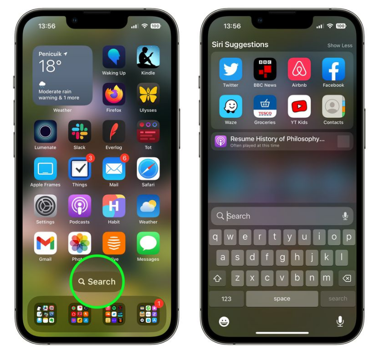 曲麻莱苹果手机维修分享升级到 iOS 16 后，如何删除主屏幕上的搜索按钮 